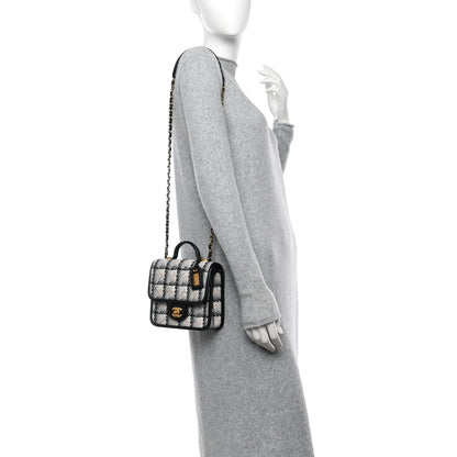 Chanel Tweed Calfskin School Memory Mini Top Handle Flap Ecru Grey Beige Black 2 of 10