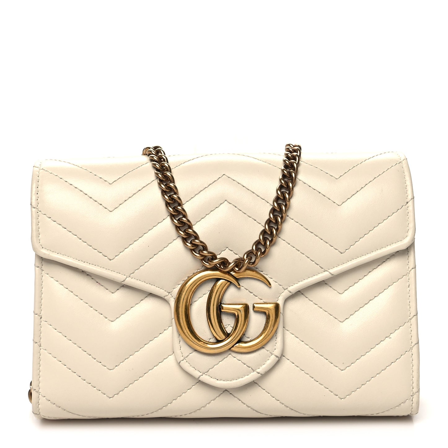 Calfskin Matelasse GG Marmont Chain Wallet Mystic White