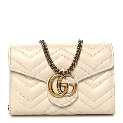 Gucci Calfskin Matelasse GG Marmont Chain Wallet Mystic White 1 of 12