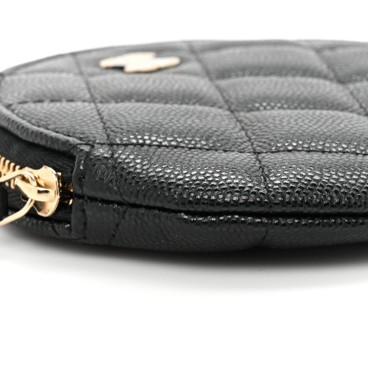 Caviar Quilted Round Clip On Coin Purse Black
