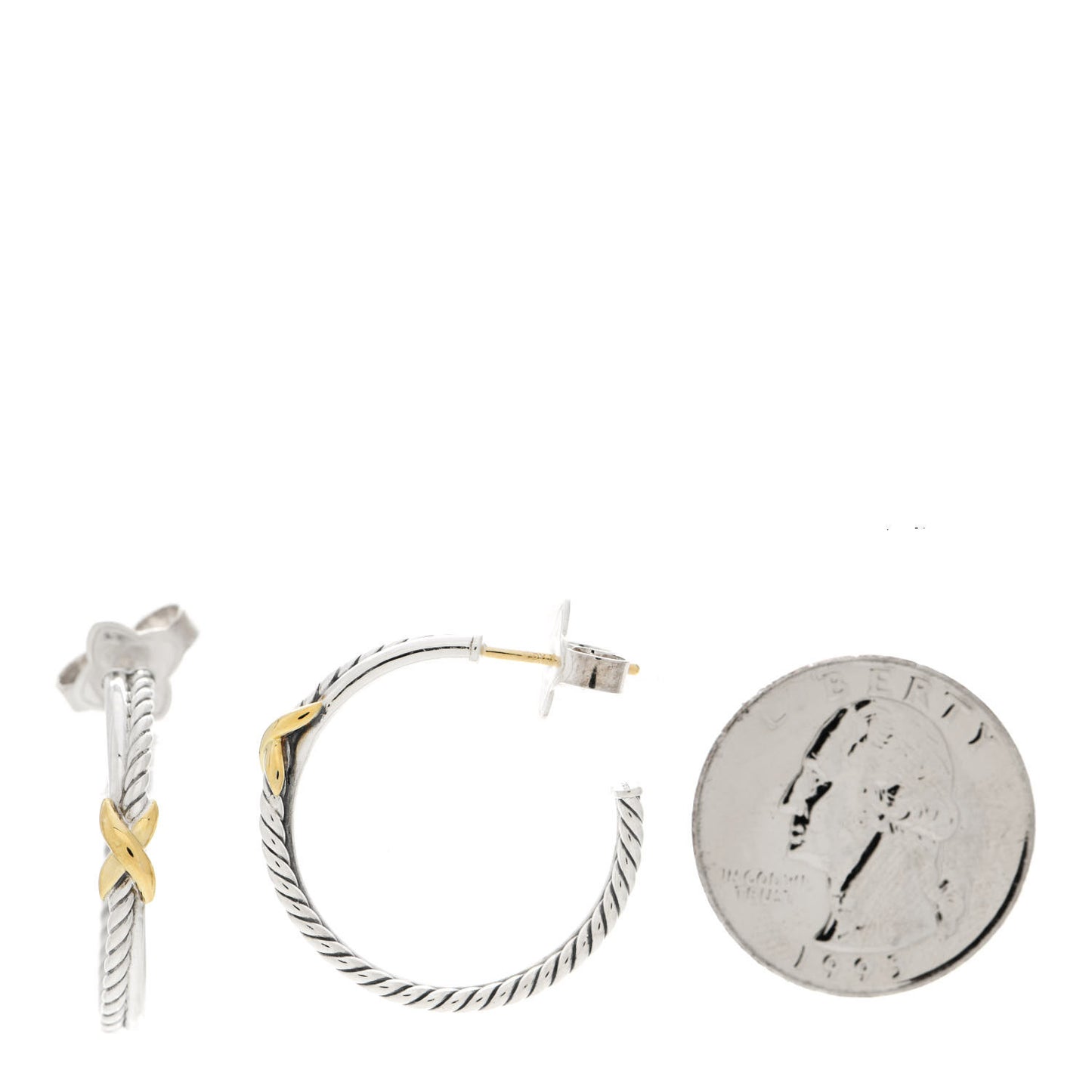 Sterling Silver 18K Yellow Gold Petite X Hoop Earrings