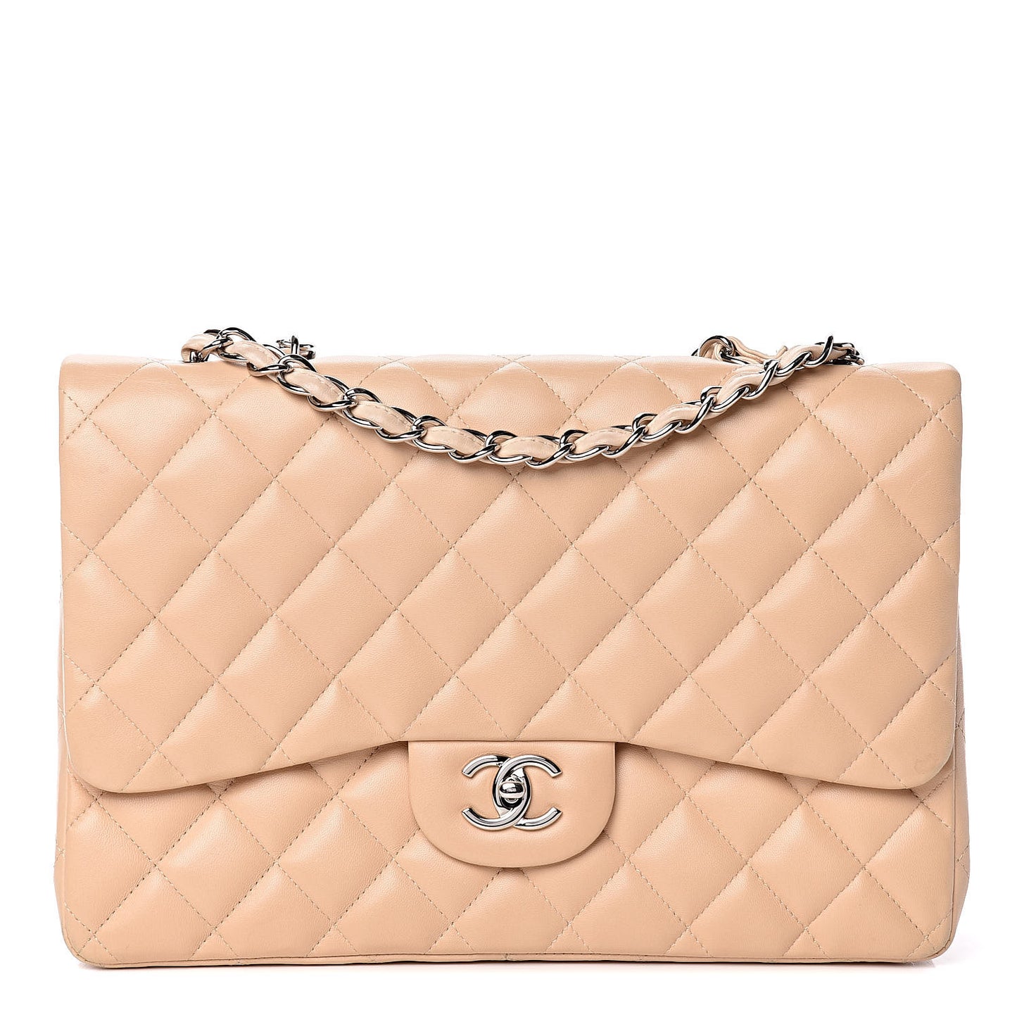 Lambskin Quilted Jumbo Single Flap Beige Clair