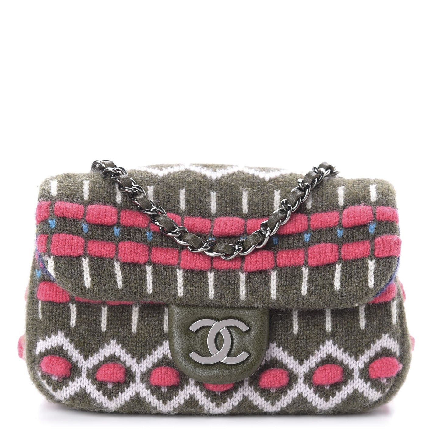Cashmere Knit Extra Mini Single Flap Khaki Multicolor