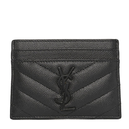 Saint Laurent Grain De Poudre Matelasse Chevron Monochrome Monogram Credit Card Case Black 1 of 8