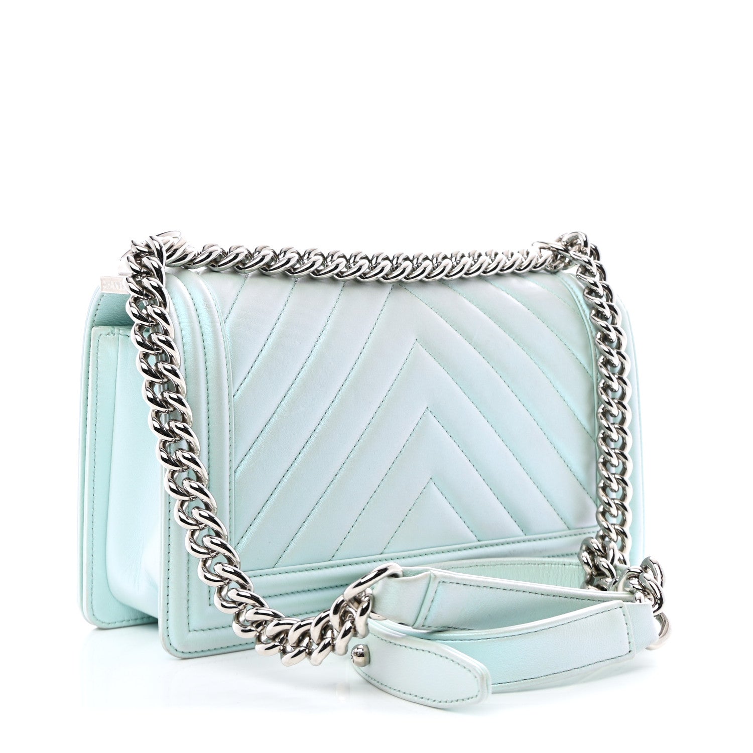 Chanel Iridescent Lambskin Chevron Quilted Medium Boy Flap Turquoise 3 of 27