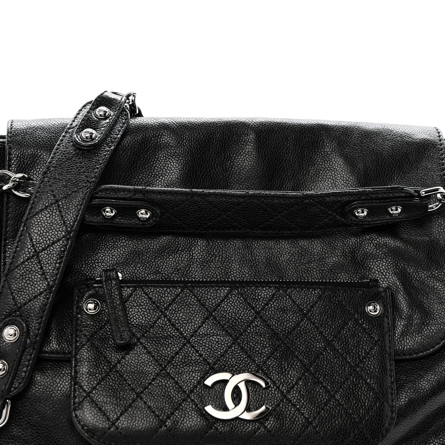 Glazed Caviar Pocket In The City Tote Black