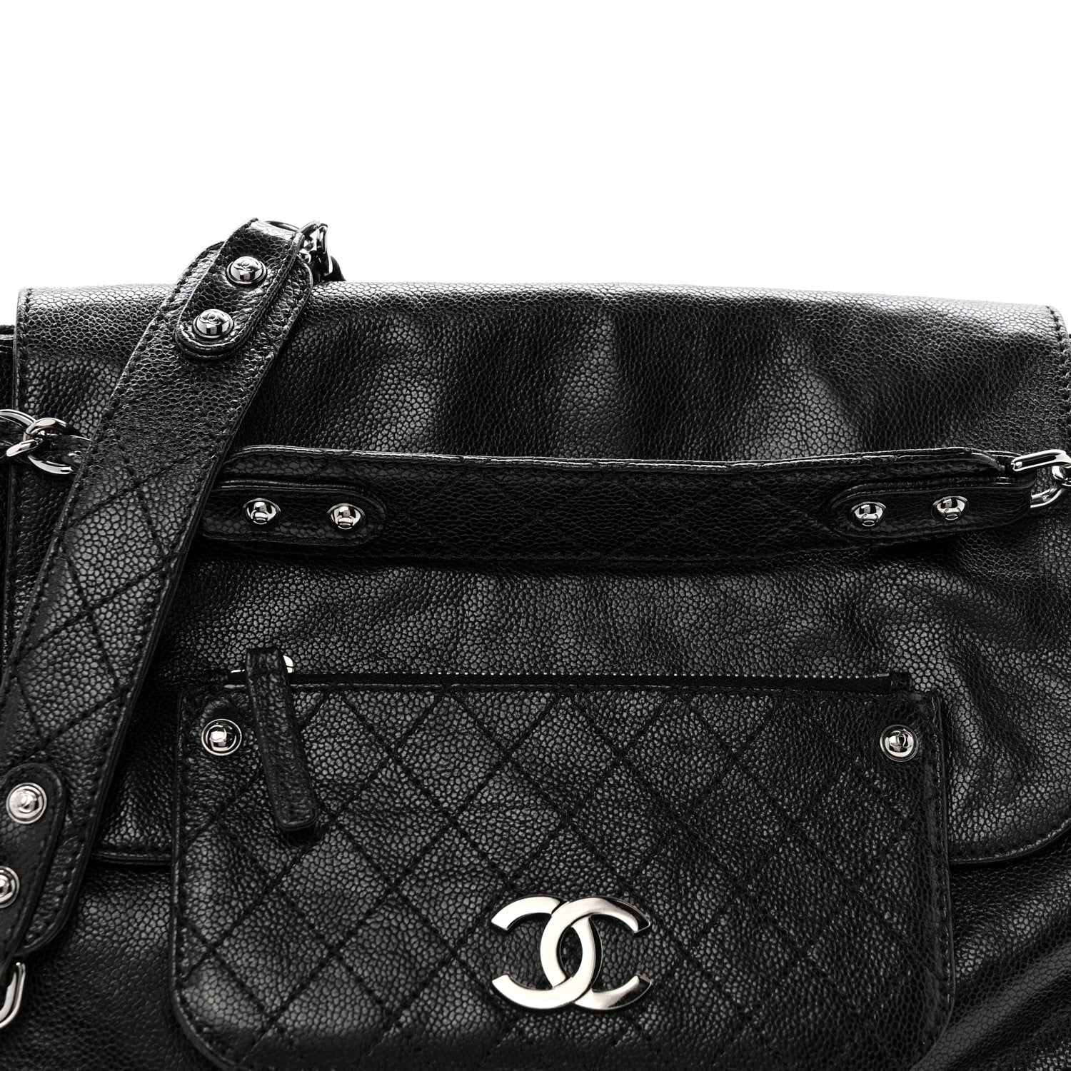 Chanel Glazed Caviar Pocket In The City Tote Black 9 of 16