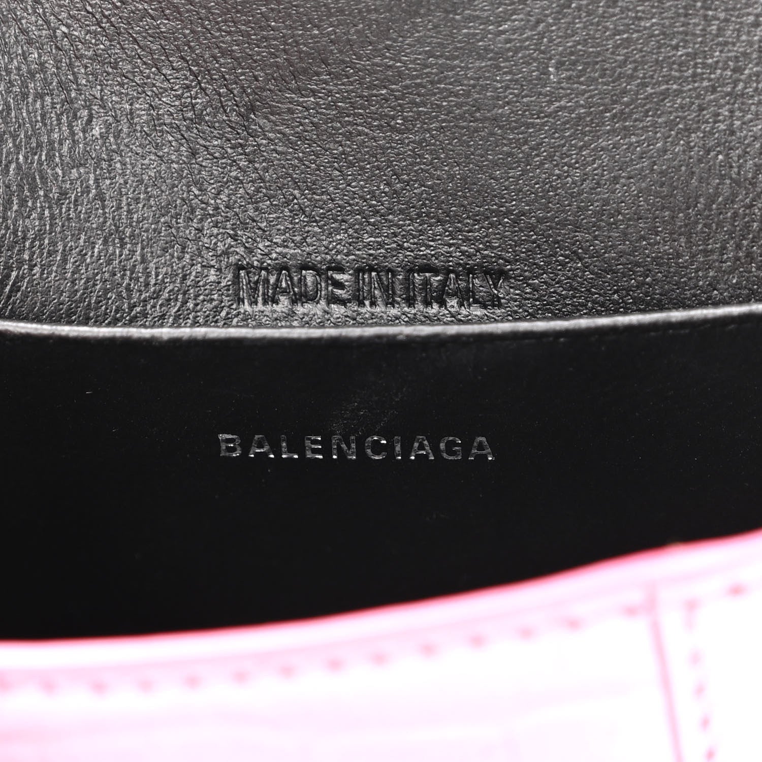 Balenciaga Metallic Calfskin Crocodile Embossed Hourglass Top Handle Bag Mini with Chain Pink 6 of 9