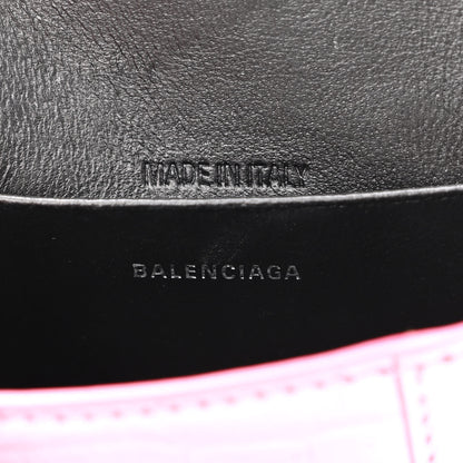 Balenciaga Metallic Calfskin Crocodile Embossed Hourglass Top Handle Bag Mini with Chain Pink 6 of 9