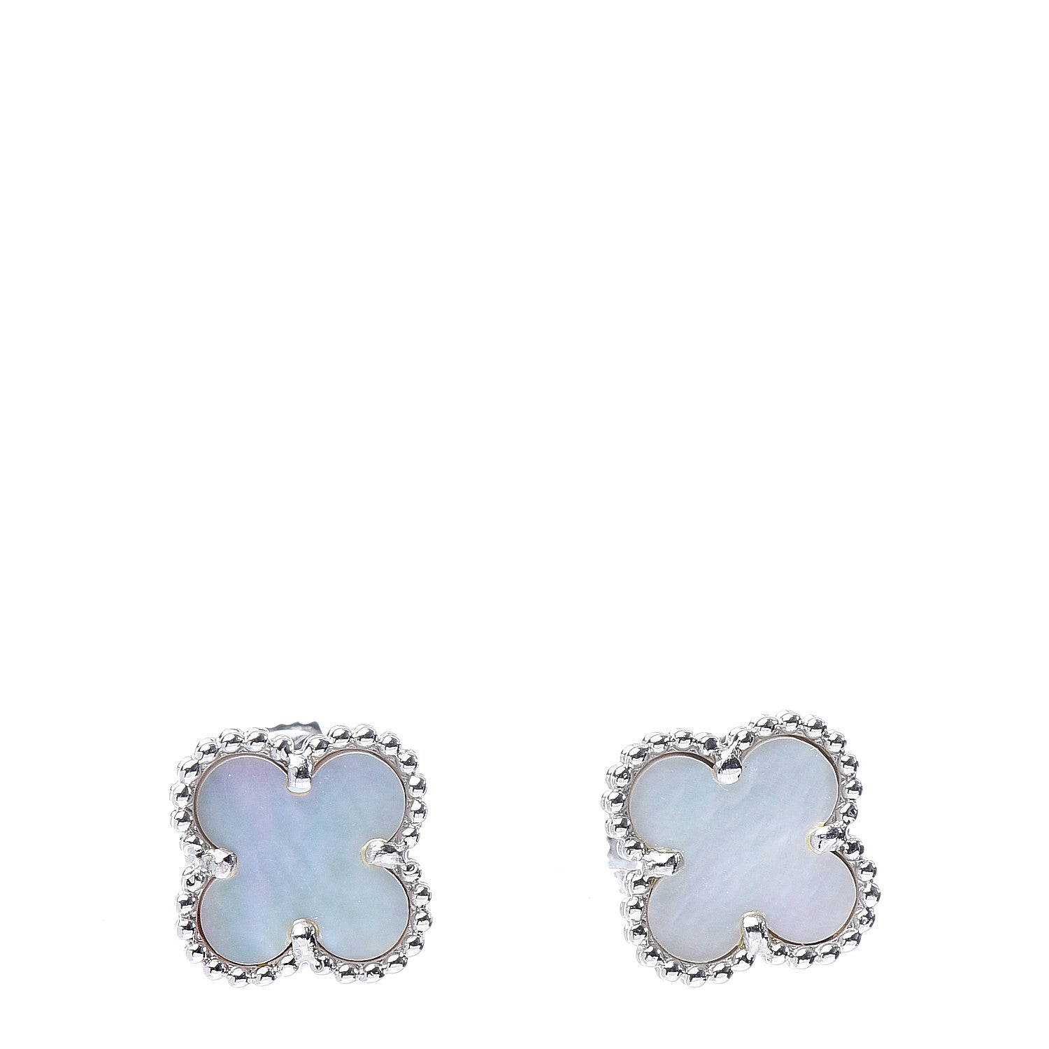Van Cleef & Arpels 18K White Gold Mother of Pearl Sweet Alhambra Earrings 1 of 4