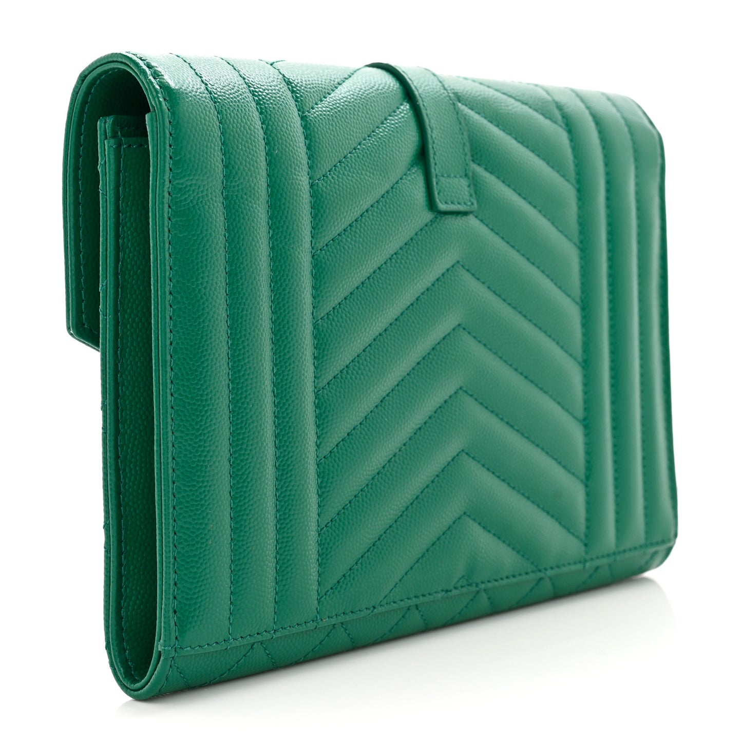 SAINT LAURENT Grain De Poudre Textured Mixed Matelasse Triquilt Monogram Clutch Green Field