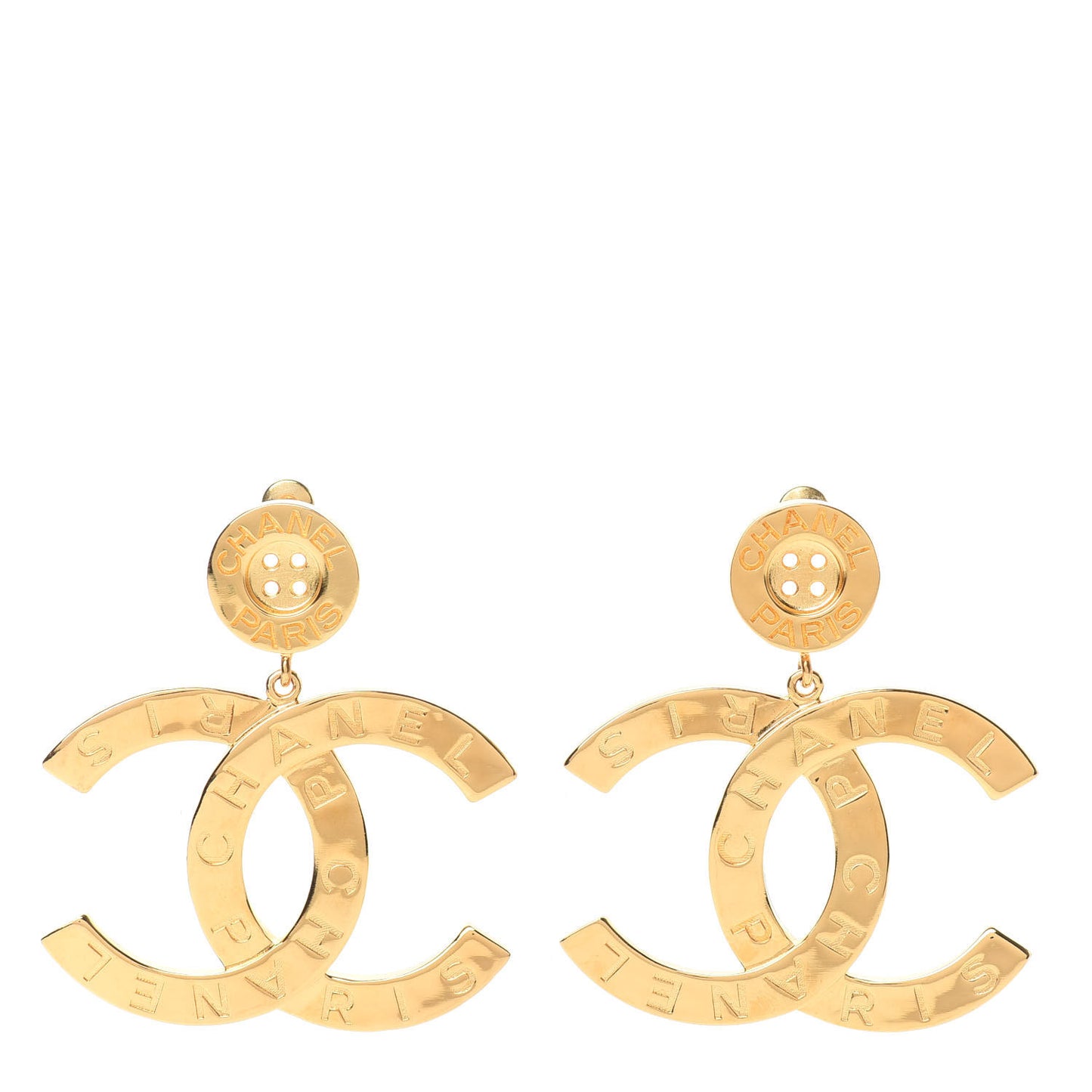 Metal Large Paris Button Earrings Gold