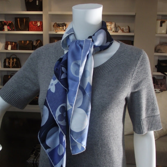 Silk Carre Monographic Scarf Navy