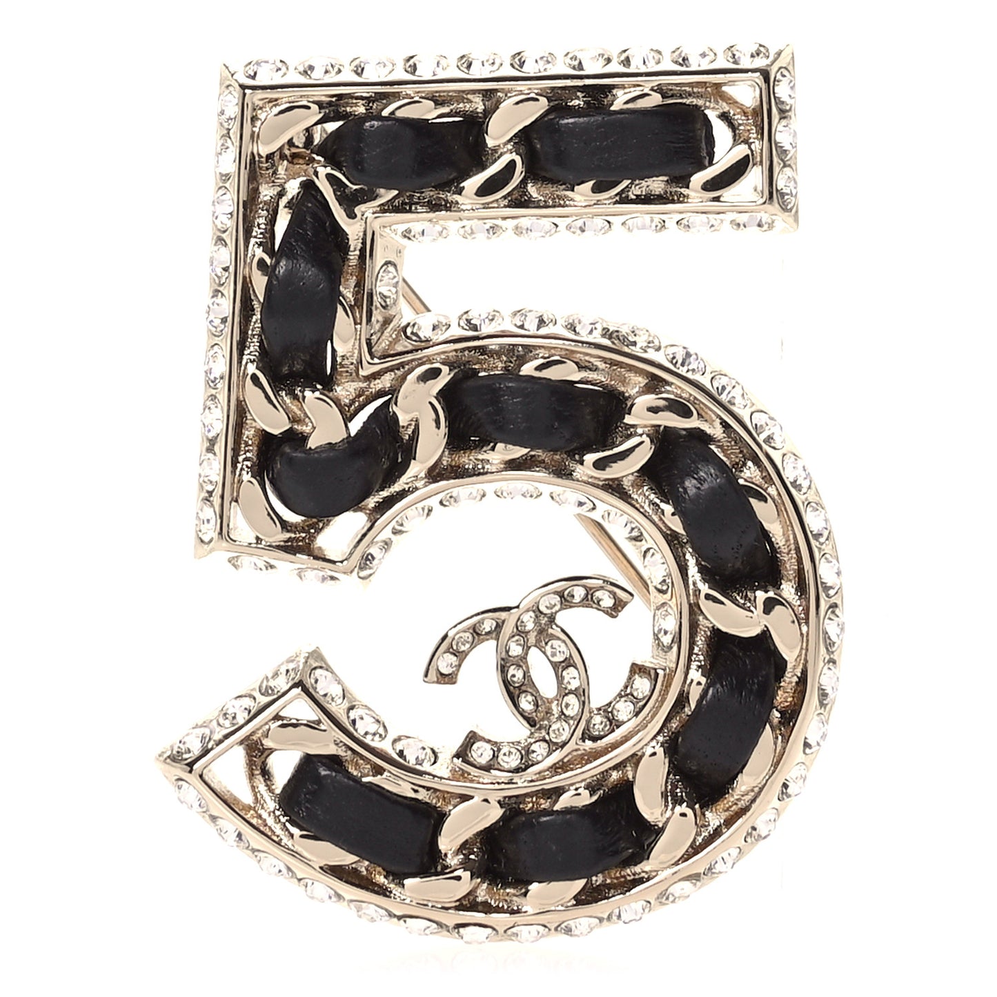 Lambskin Crystal 5 CC Brooch Gold