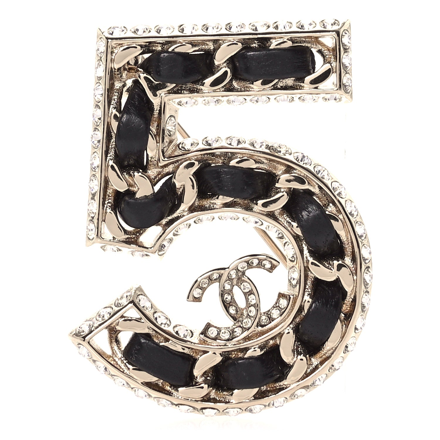 Chanel Lambskin Crystal 5 CC Brooch Gold 1 of 3
