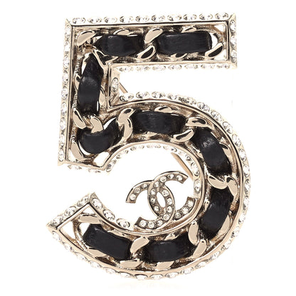 Chanel Lambskin Crystal 5 CC Brooch Gold 1 of 3
