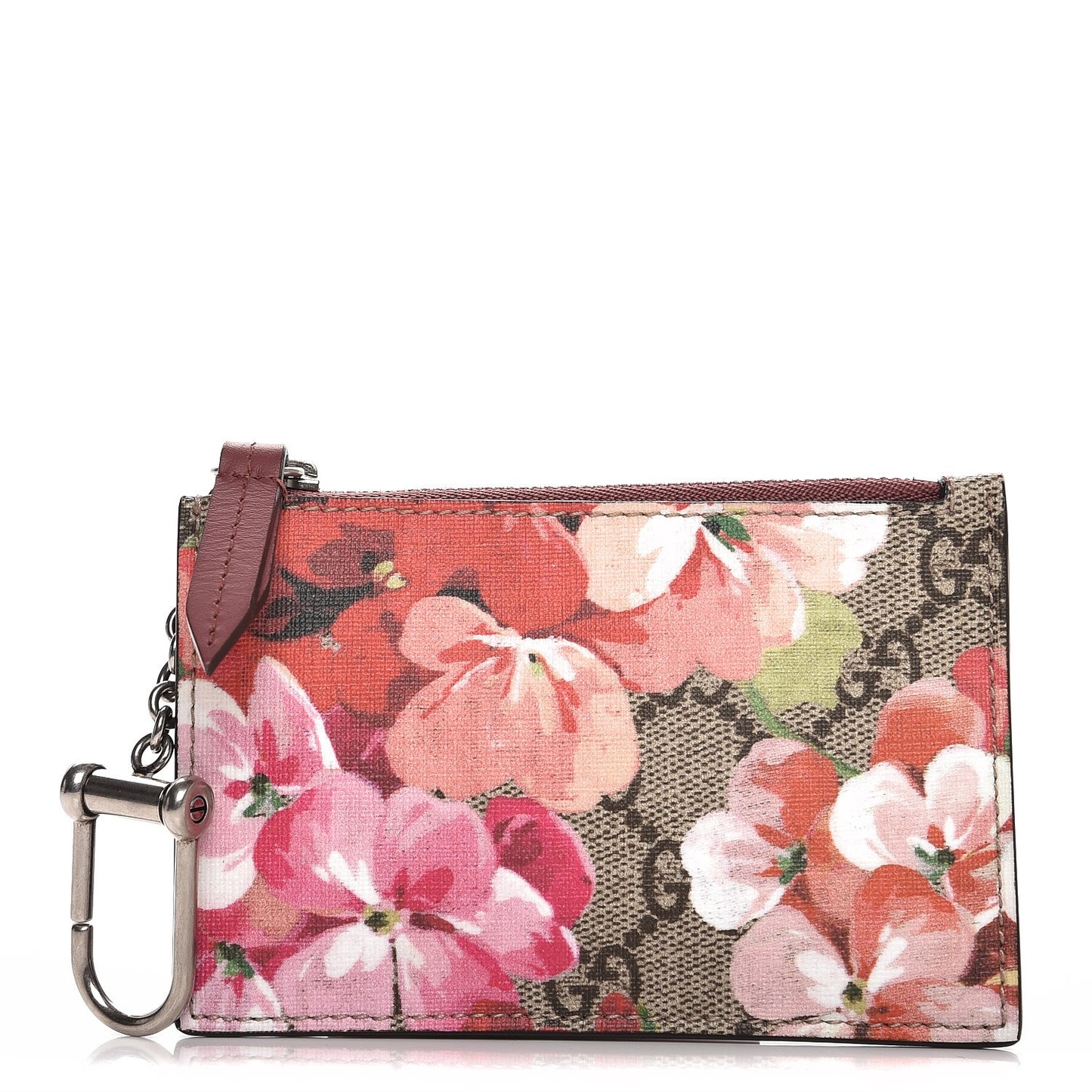 GG Supreme Monogram Blooms Key Ring Coin Case Beige Multicolor Dry Rose