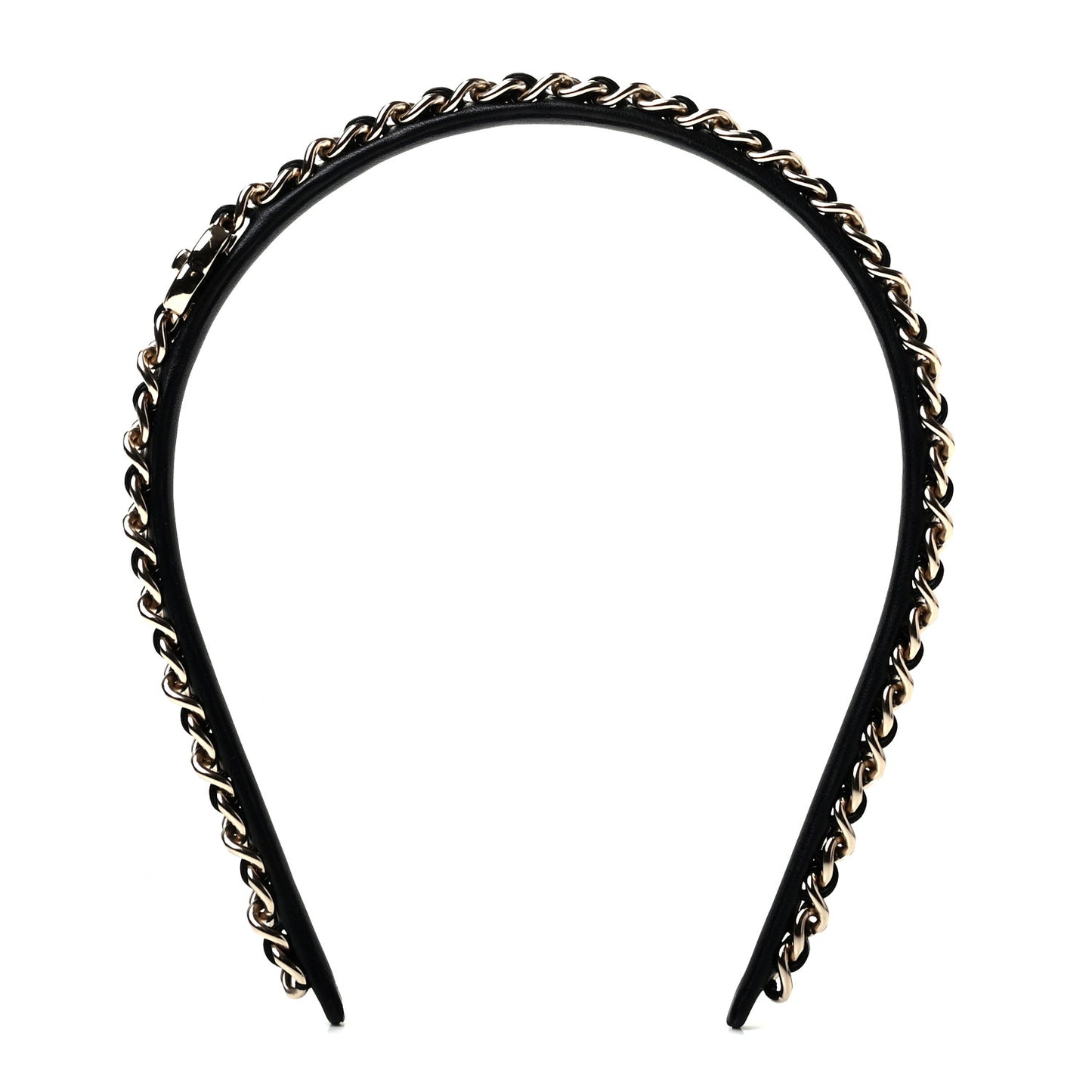 Metal Lambskin CC Turnlock Chain Headband Gold Black