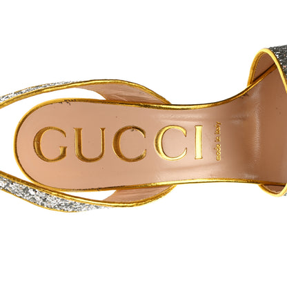 Gucci Glitter Soko Bee Platform High Heel Sandals 39 Argento Oro Vecchio 7 of 11