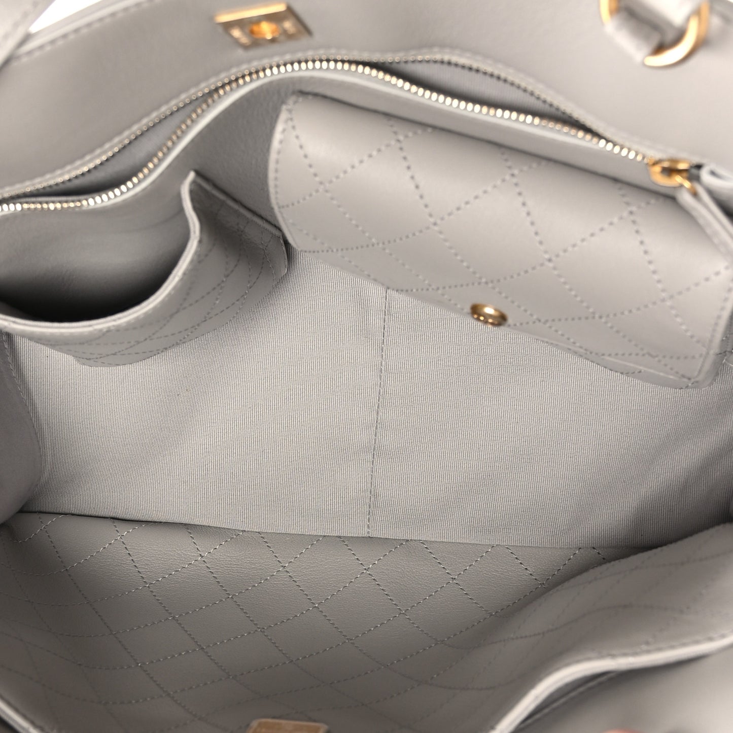 Calfskin Quilted Book Pocket Shopping Tote Grey
