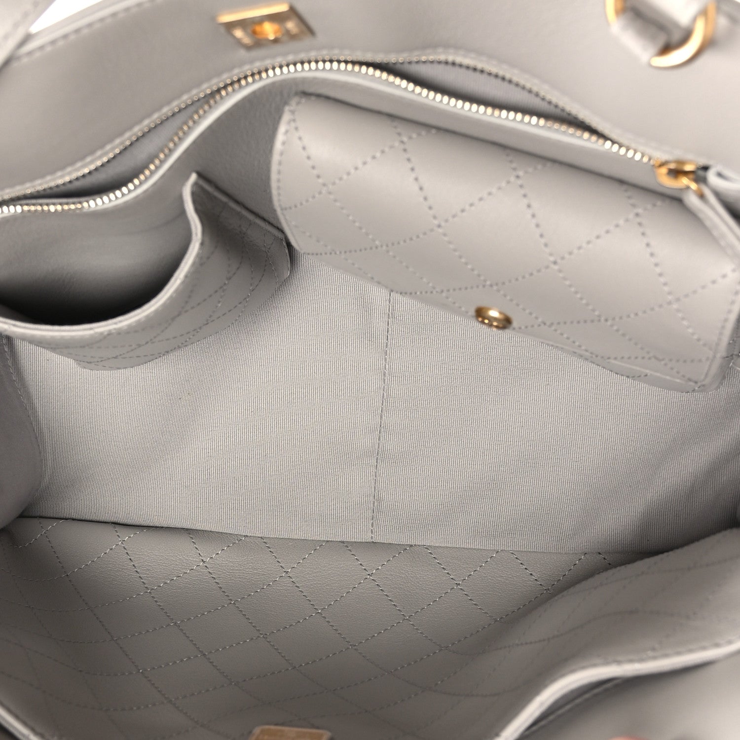Chanel Calfskin Quilted Book Pocket Shopping Tote Grey 5 of 9