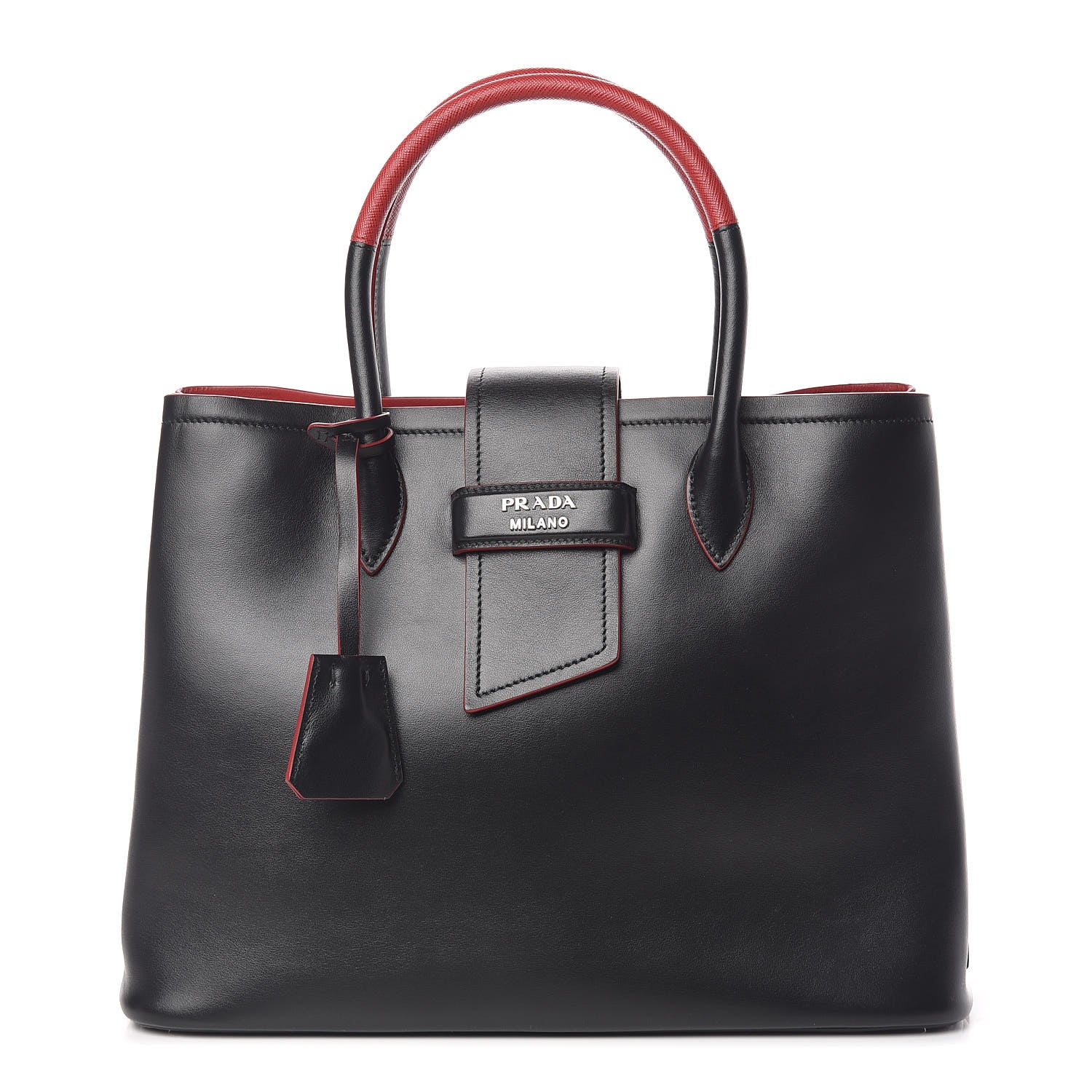 Prada Soft Calfskin Shopping Tote Black Fuoco 1 of 10