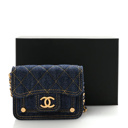 Chanel Denim Quilted Double You Card Holder On Chain Blue 11 of 11