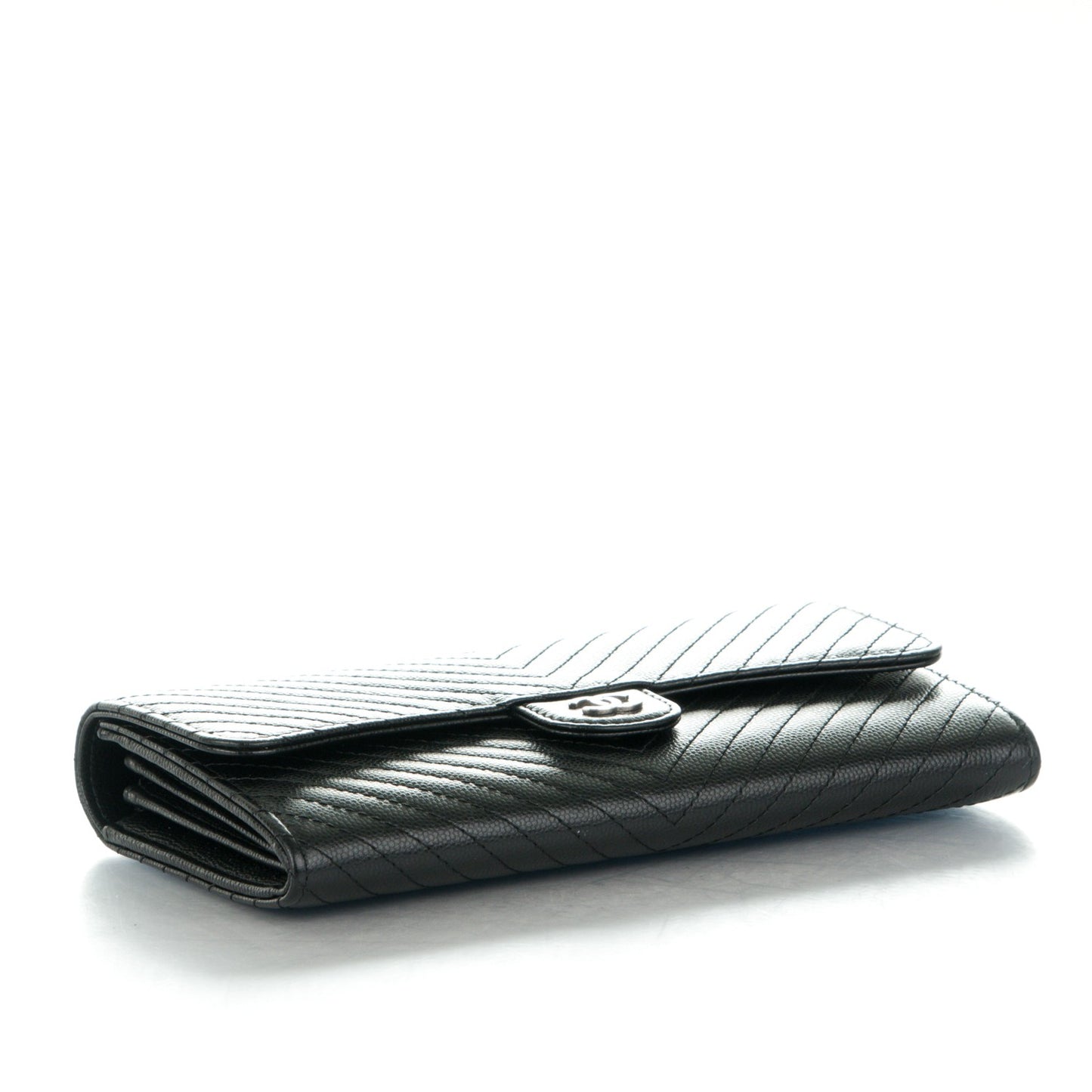 Caviar Chevron Quilted Large Flap Wallet Black