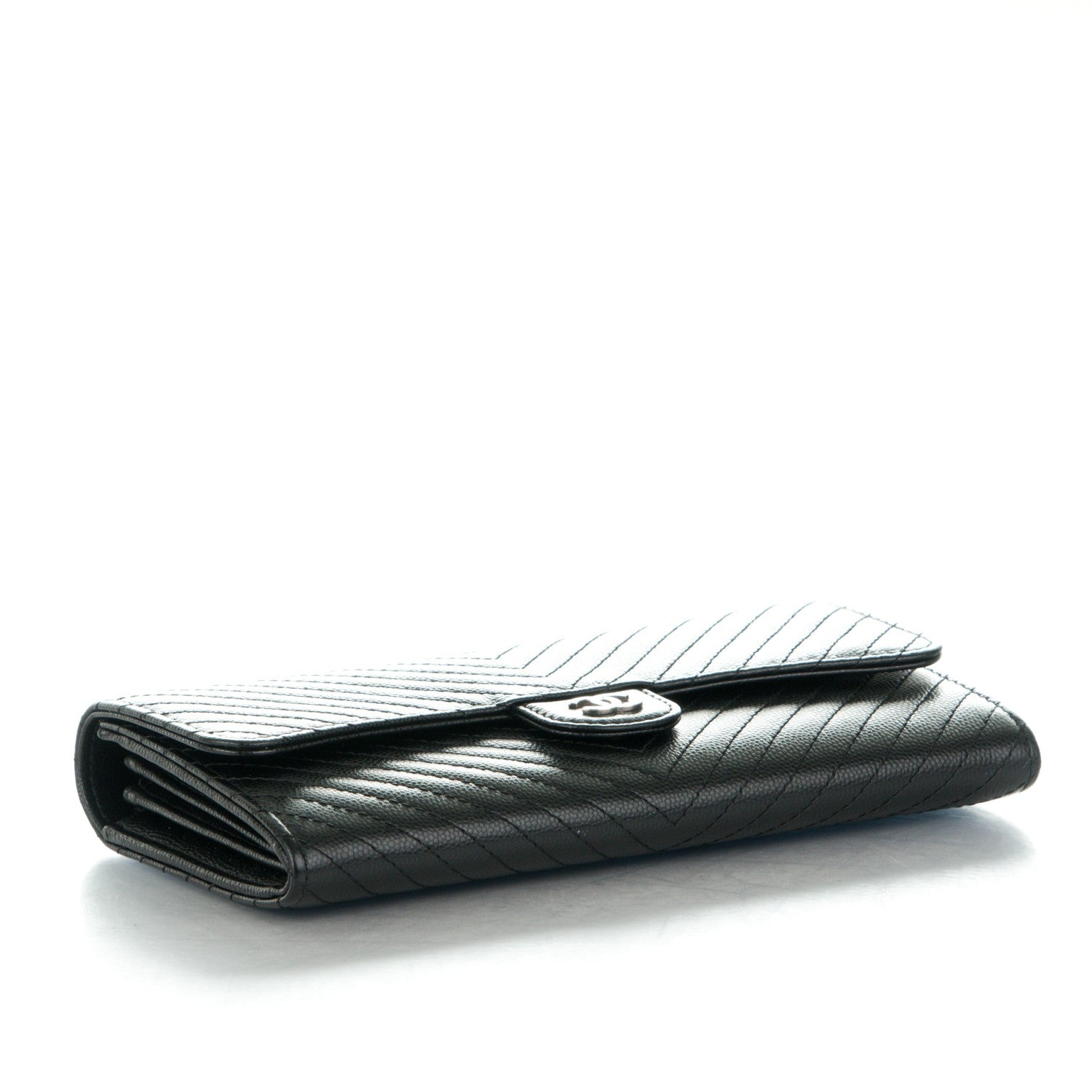 Chanel Caviar Chevron Quilted Large Flap Wallet Black 4 of 9