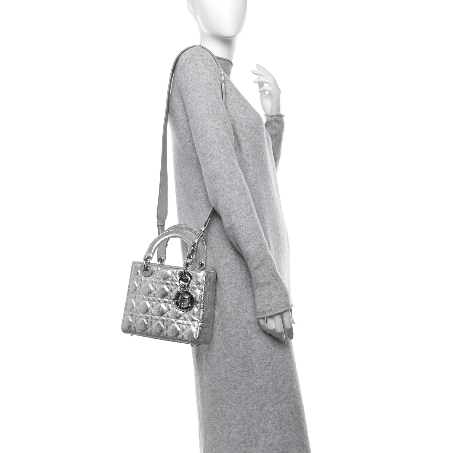 Christian Dior Metallic Grained Calfskin Cannage Small Lucky Badges My Lady Dior Silver 2 of 14