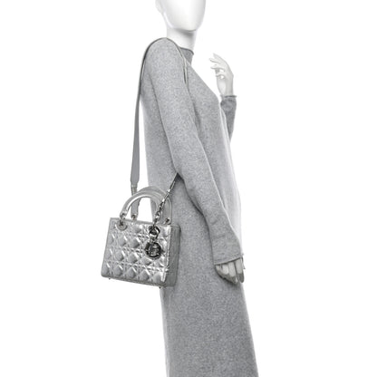 Christian Dior Metallic Grained Calfskin Cannage Small Lucky Badges My Lady Dior Silver 2 of 14
