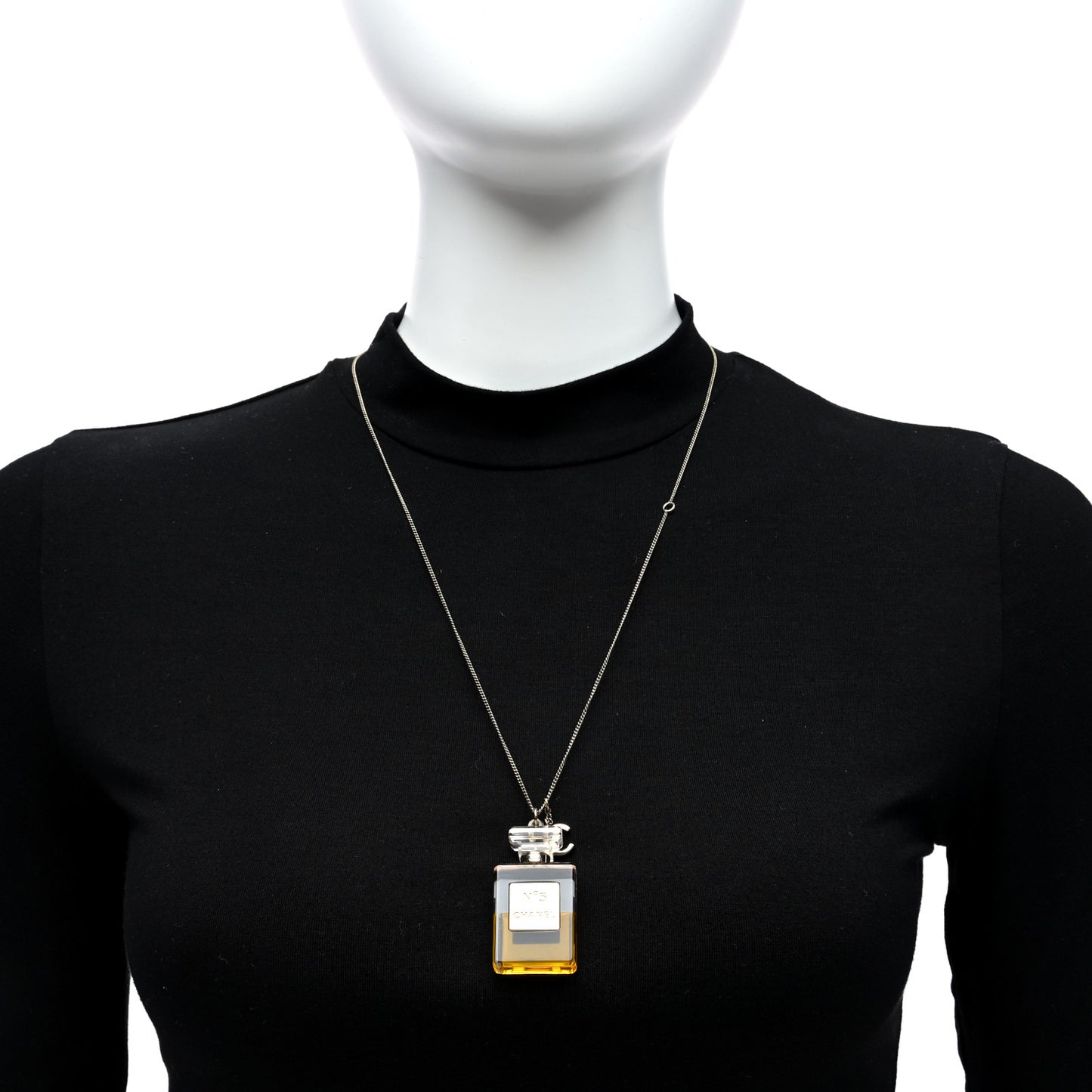 Metal Resin CC No 5 Perfume Bottle Necklace Light Gold