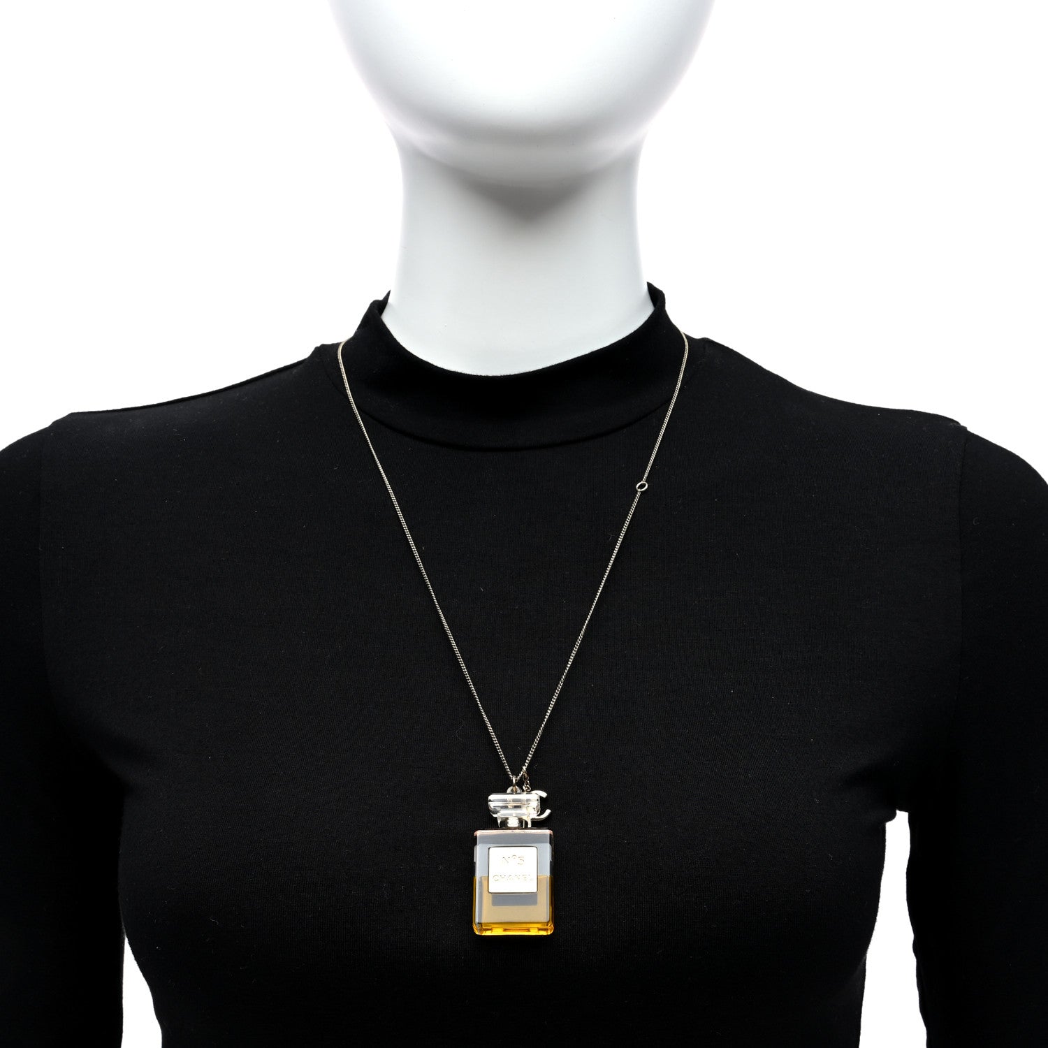 Chanel Metal Resin CC No 5 Perfume Bottle Necklace Light Gold 2 of 4