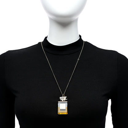 Chanel Metal Resin CC No 5 Perfume Bottle Necklace Light Gold 2 of 4