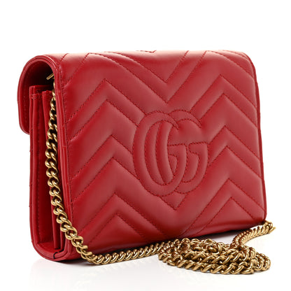 Gucci Calfskin Matelasse GG Marmont Chain Wallet Hibiscus Red 3 of 18