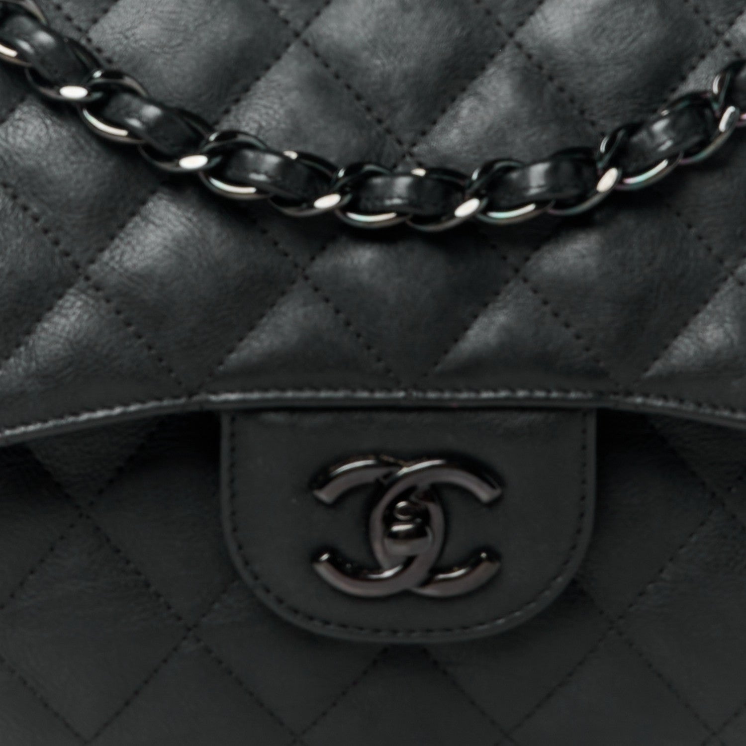 Chanel Crumpled Calfskin Quilted Jumbo Double Flap So Black 9 of 11