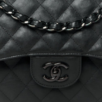 Chanel Crumpled Calfskin Quilted Jumbo Double Flap So Black 9 of 11