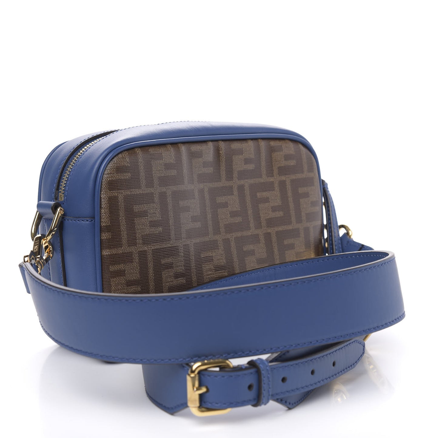 Glazed Fabric Vitello Century F is Fendi FF 1974 Stamp Patch Camera Case Mogano Panna Iris