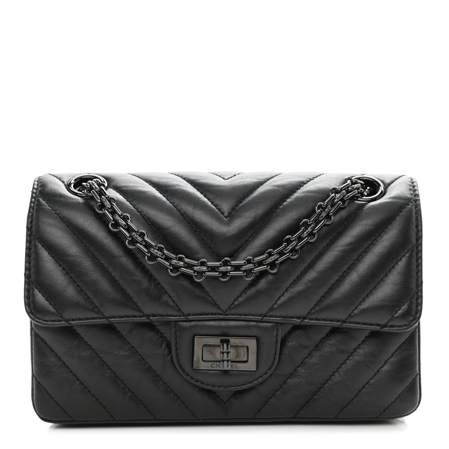 Aged Calfskin Chevron Quilted 2.55 Reissue Mini Flap So Black