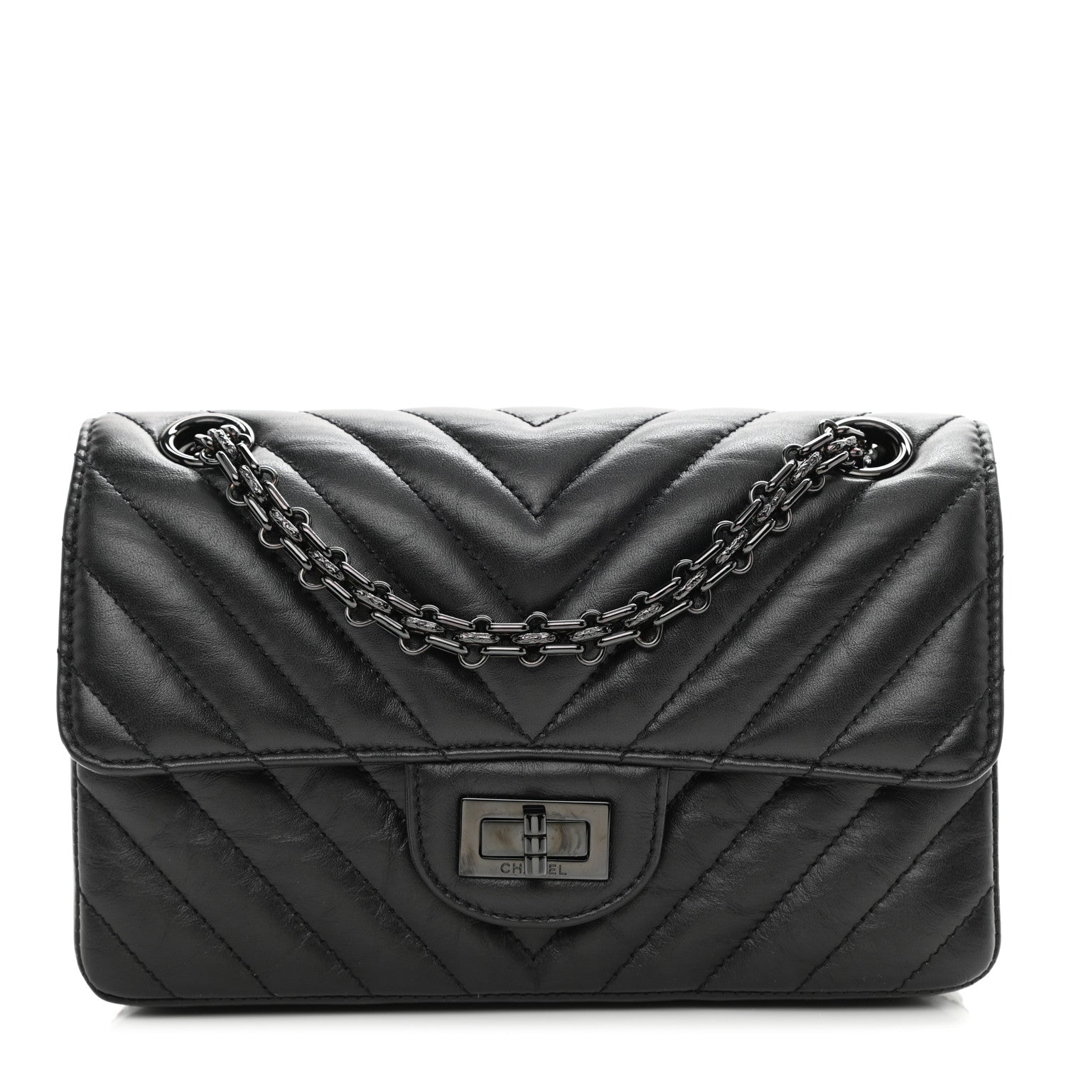 Chanel Aged Calfskin Chevron Quilted 2.55 Reissue Mini Flap So Black 1 of 10