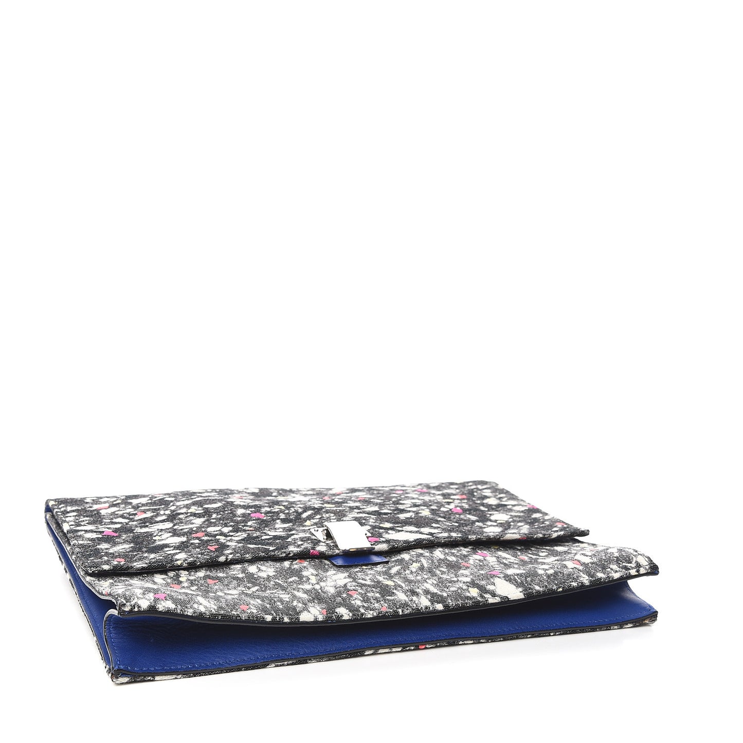 Canvas Carpet Print Lambskin Small Lunch Bag Clutch Charcoal Electric Blue