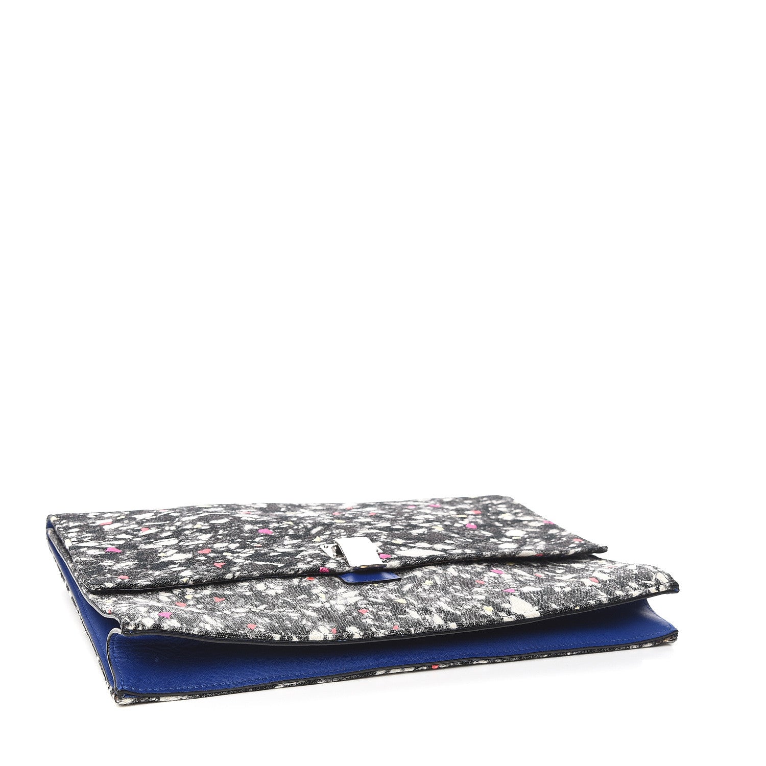Proenza Schouler Canvas Carpet Print Lambskin Small Lunch Bag Clutch Charcoal Electric Blue 4 of 7