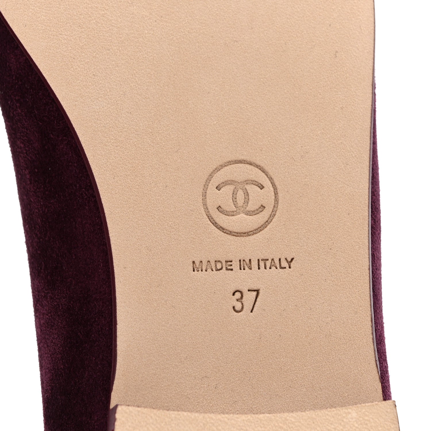 Chanel Suede Calfskin Patent Cap Toe CC Ballerina Flats 37 Burgundy 7 of 10