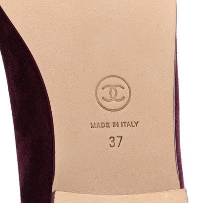 Chanel Suede Calfskin Patent Cap Toe CC Ballerina Flats 37 Burgundy 7 of 10
