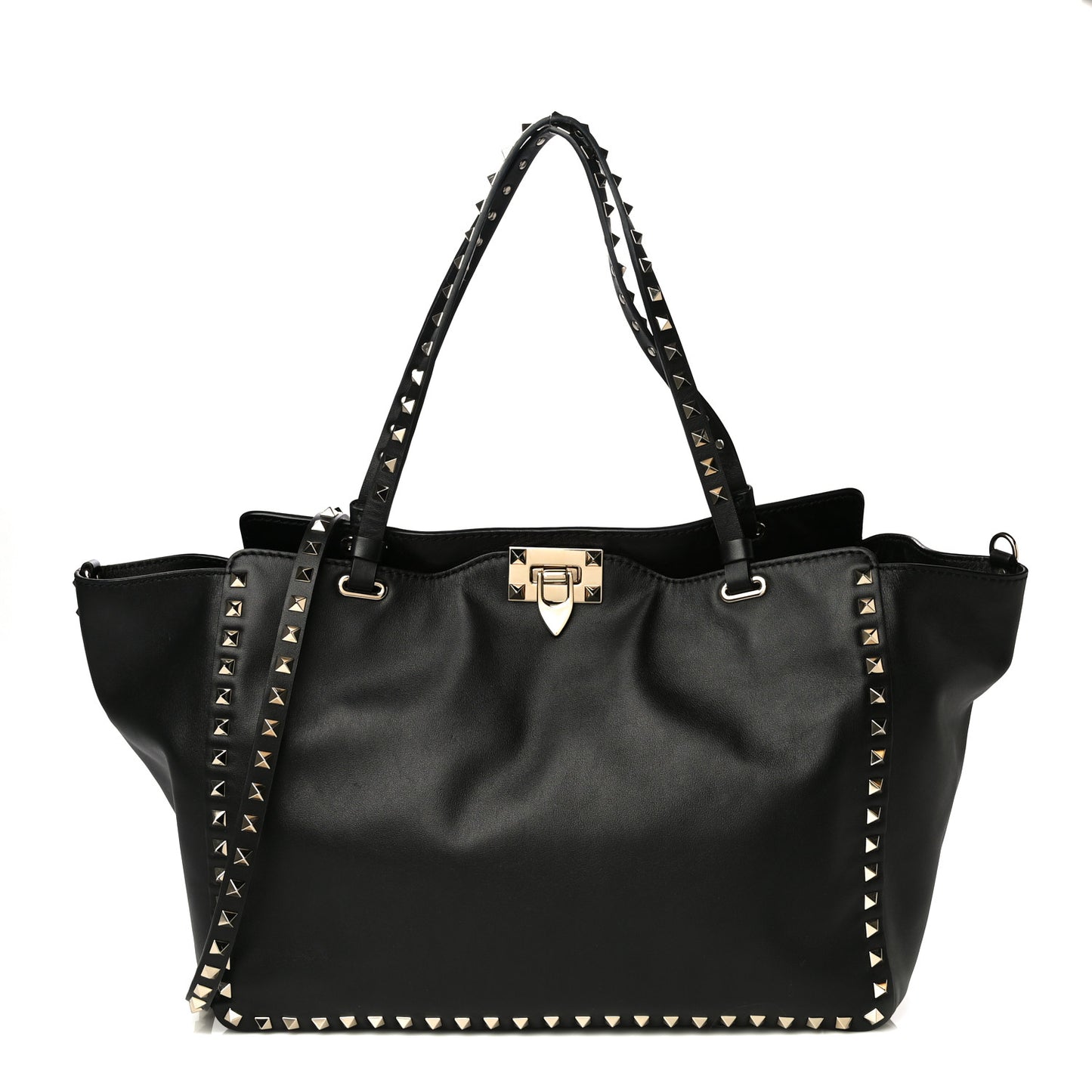 Vitello Medium Rockstud Tote Black