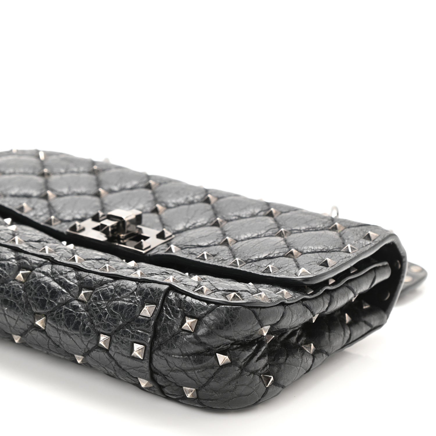 Valentino Garavani Craquele Nappa Small Rockstud Spike Shoulder Bag Black 6 of 12
