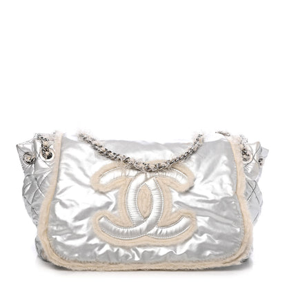 Chanel Vinyl Mohair Trimmed Accordion Arctic Polar Ice Flap Silver 1 of 7