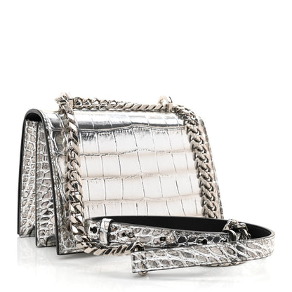 Alexander McQueen Metallic Crocodile Embossed Jeweled Satchel Silver 3 of 7