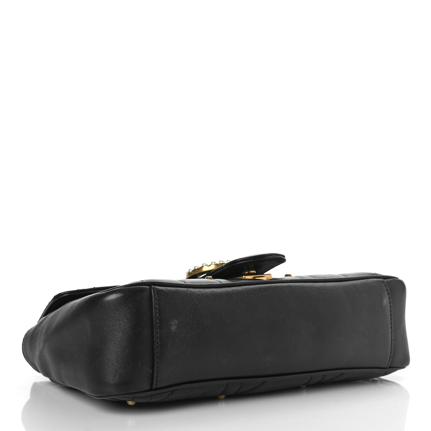 Calfskin Matelasse Studded Small Pearly GG Marmont Shoulder Bag Black
