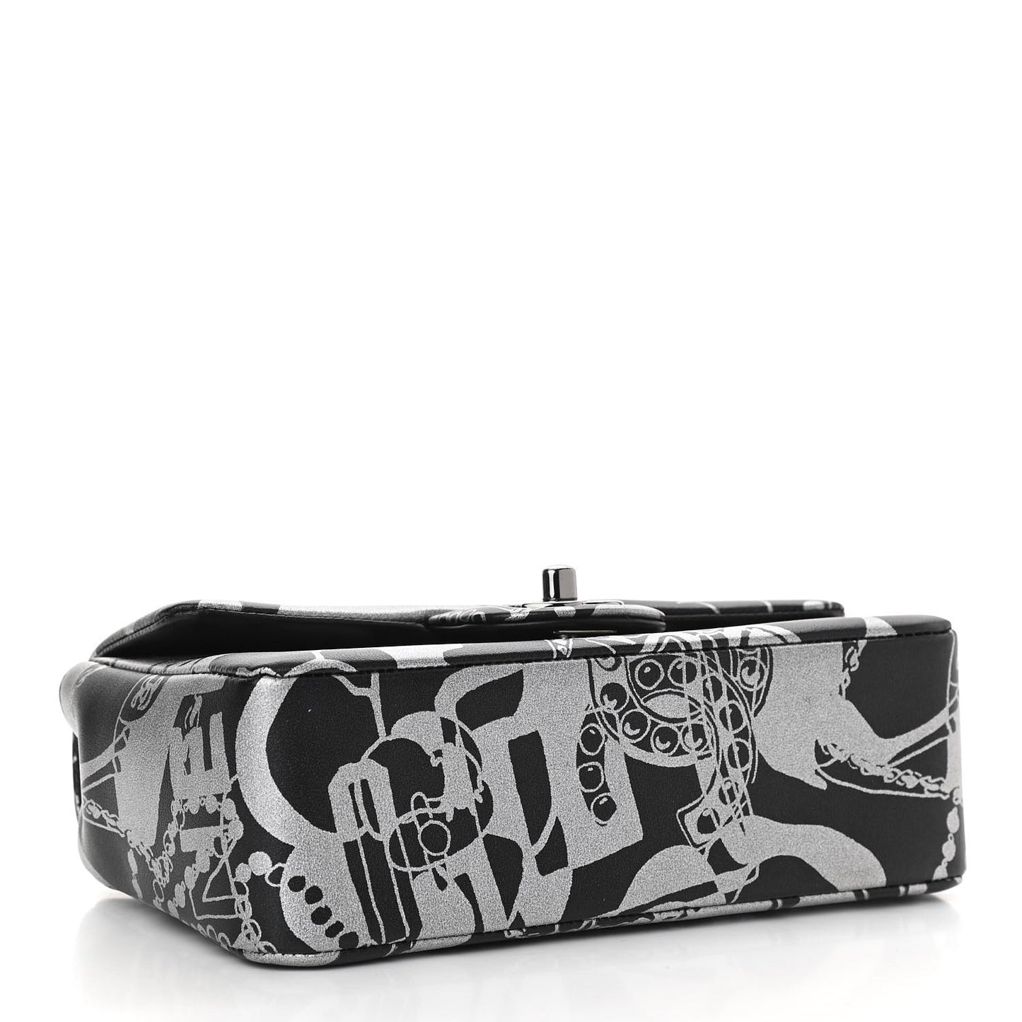 Lambskin Printed Mini Rectangular Flap Black Silver